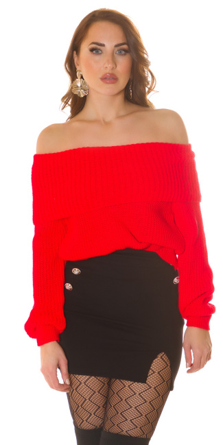 Off-shoulder gebreide sweater-trui rood